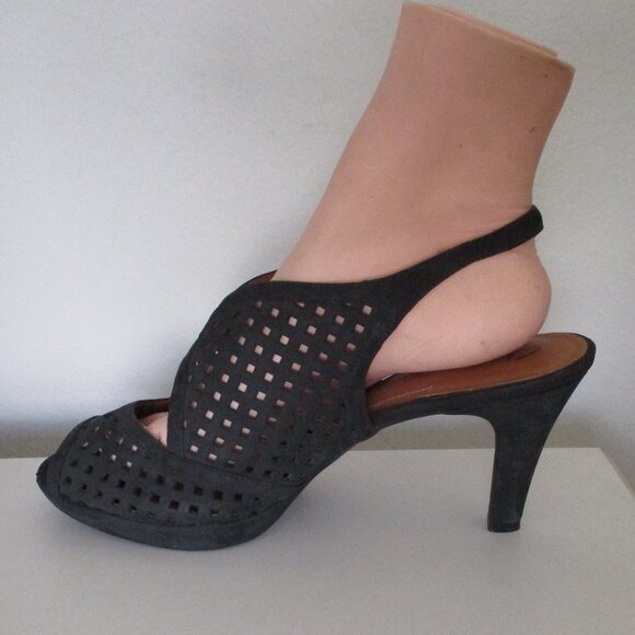Clarks Artisan Womens Black Suede Lasercut Slingback Platform Peep Heel - 11M - Picture 5 of 9